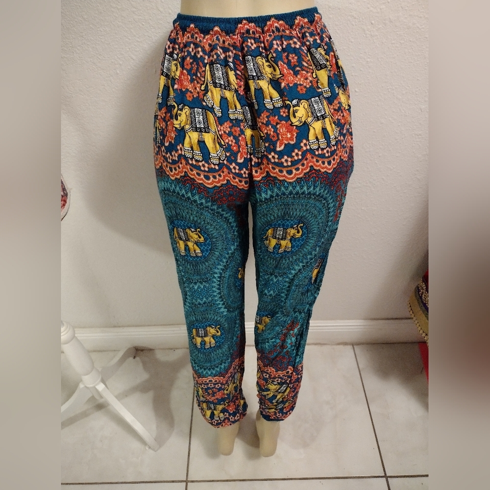 Bohemian Elephant Floral Mandala Print Pants - Picture 2 of 3